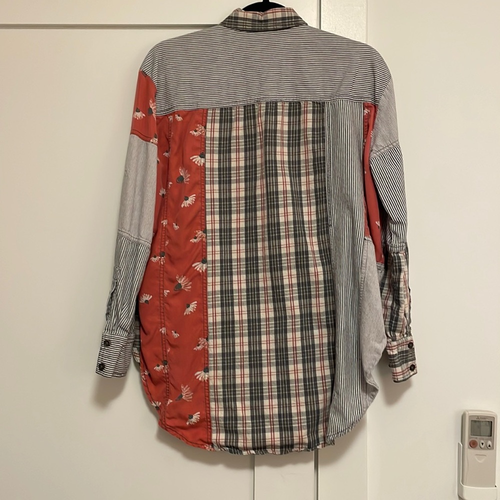 Free People Patchwork Distressed Plaid Button Dow… - image 5